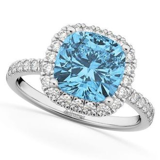 Allurez Cushion Cut Halo Blue Topaz & Diamond Engagement Ring 14k White Gold in 3.11Ct/white Gold at Nordstrom, Size 7.5