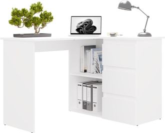 Topeshop Nicea - Escritorio De Esquina Con Almacenaje - 3 Cajones + 2 Estantes - 120x48,5x75 Cm - Escritorio Para Ordenador - Blanco