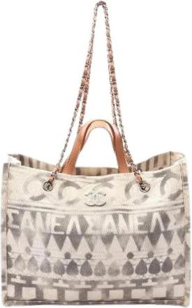 Chanel Pre-owned Coco Mark Canvas Leather 2way Tote Bag - Dames - Vintage Shopper - Wit - ONE Size - Leer - Vintage