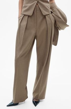 Mango Pleated Wide Leg Suit Pants in Brown at Nordstrom Rack, Size 2