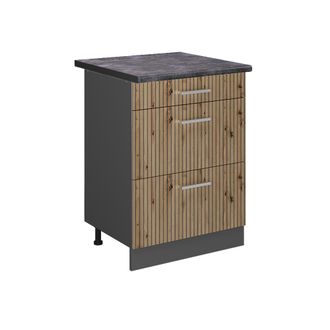Vicco Mueble Bajo De Cocina R-line, Roble Artesanal, 60 Cm Con Cajones, Et Antracita