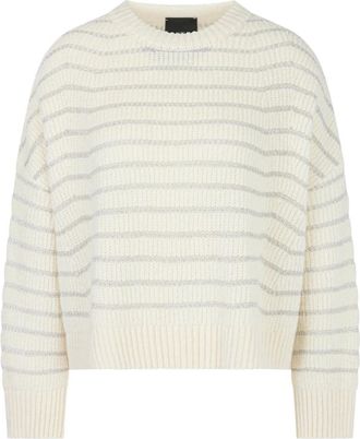 Marc Cain Gestreepte Oversized Gebreide Trui - Dames - Ronde hals truien - Wit - M - Katoen - Truien & Vesten