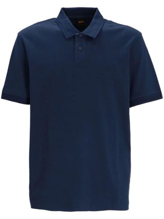 BOSS logo-embroidered cotton polo shirt - Blue