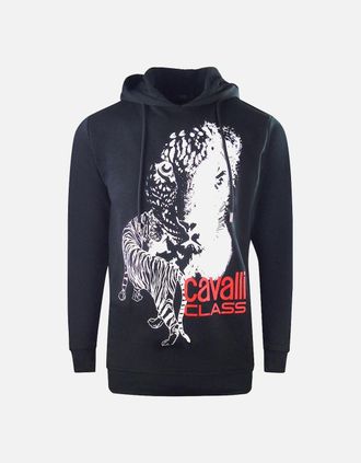 Roberto Cavalli Mens Cavalli Class Large Tiger Logo Navy Blue Hoodie - Black - Size: 38