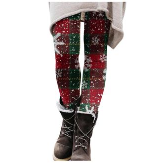 Generic Womens Christmas Leggings High Waisted Slimming Thermal Leggings Womens Funny Santa Claus Reindeer Snowflake Printed Novelty Christmas Tights Xmas Ski