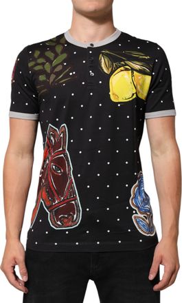 Dolce & Gabbana Mens Printed Graphic Short Sleeve Top - Black Cotton - Size EU 52 (Mens)