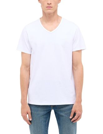 Mustang Kurzarmshirt MUSTANG Herren Style Amado, Herren, Gr. 4XL, weiss (wei&szlig;), Jersey, 95% Baumwolle, 5% Elasthan, V-Ausschnitt, Shirts Kurzarmshirt