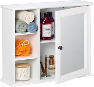 Relaxdays Relaxdays - Mirror Cabinet, Wall-Mounted, 3 Shelves, 2 Compartments, hwd 48 x 60 x 18 cm, Bathroom Storage Cupboard, White
