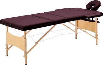 vidaXL Vidaxl Camilla De Masaje Plegable 3 Zonas Madera Morado Vino