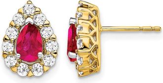 Diamond2Deal 14k Yellow Gold Pear Ruby and Diamond Halo Stud Earrings