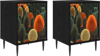 vidaXL Mesa De Noche Zaandam 2 Uds. Roble Negro 36 X 33 X 51 Cm Vidaxl