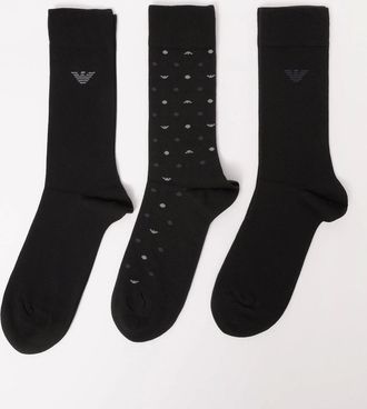 Emporio Armani Mens Emporio Armani 3-Pack Mens Socks EM000554-AF18145 - Eagle/Black/Black MC364 - Black/Black/Black - Size: 16/14.5/8/15/8.5/15.5/9/13/13.5/14/6.5/7