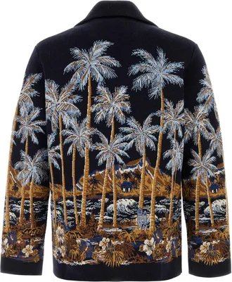Alanui Mens Embroidered Wool Blend Diamond Head Cardigan Midnightbluemultico Exterior: Virgin Nylon Camicie Shirt