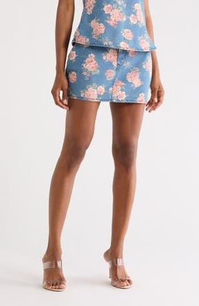Vigoss Floral Printed Denim Miniskirt in Med Wash at Nordstrom Rack, Size 31