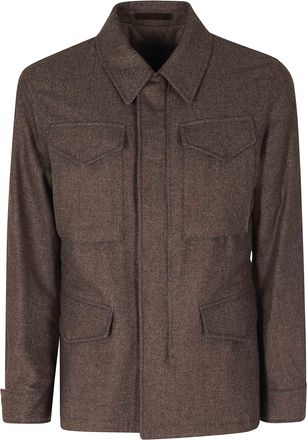 Eleventy Dark Brown Saharan Wool-Blend Flap Pockets Jacket