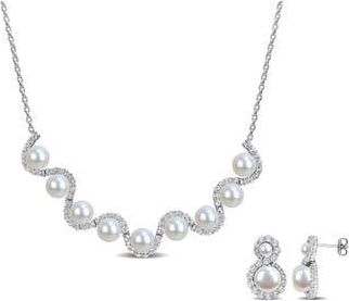 Delmar Freshwater Pearl & White Topaz Necklace & Stud Earrings Set at Nordstrom Rack
