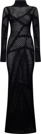 John Richmond Kleedjes, Dames, Zwart, S, Wol, Lange jurk met lange mouwen en mesh-details