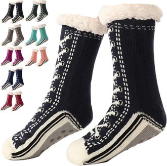 Generic Ultra-Thick Cashmere Slipper Home Socks, Winter Warm Soft Warm Cozy Fleece Non-Slip Fluffy Winter Home Socks (Black)