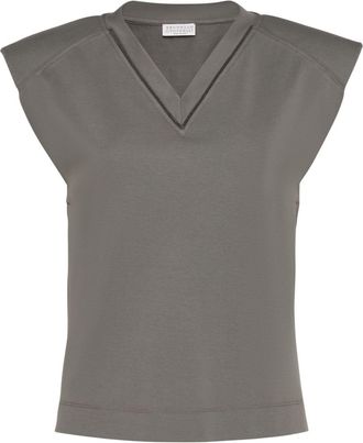 Brunello Cucinelli Monili-chain cotton tank top - women - Cotton - L - Grey