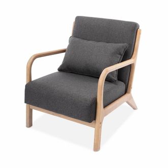 Sweeek Sill&oacute;n de dise&ntilde;o de madera y tela, gris oscuro