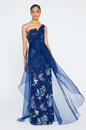 Theia Noemi Column Gown with Overlay in Blue at Nordstrom, Size 8