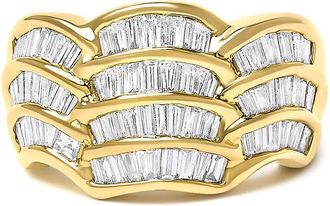 House of Brilliance 14K Yellow Gold 1-1/3 Cttw Baguette Diamond Wave Design Band Ring