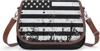 Generic A-mericans U.S Flag Black And White Crossbody Bags for Women Shoulder Messenger Bag Purse Handbags