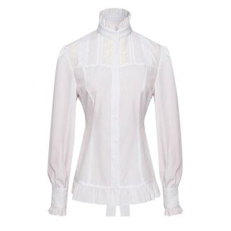Generic Medieval Womens Long Sleeve Shirt - Mao Collar Pleated Lace Up Chic Vintage Casual Gothic Victorian Solid Colour Blouse Renaissance Cosplay Slim Fit f
