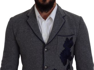 Dolce & Gabbana Mens Wool Floral Embroidered Blazer Gray Blazers