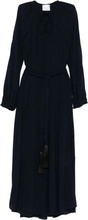 Forte_Forte Midi Dresses, female, Blue, S, Navy Blue Tie Neck Dress