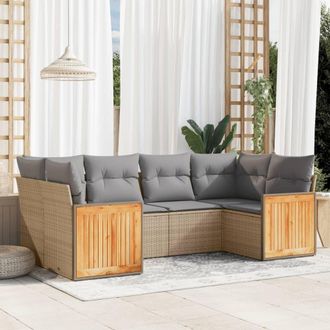vidaXL Juego De Sof&aacute;s Jard&iacute;n Con Cojines 6 Pzas Rat&aacute;n Sint&eacute;tico Beige Vidaxl