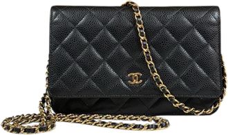 Chanel Matelasse Black Grained Calfskin Chain/Shoulder Wallet (Pre-Owned)