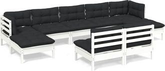 vidaXL Muebles De Jard&iacute;n 9 Pzas Con Cojines Blanco Madera De Pino Vidaxl