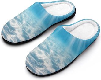 Generic Deep Ocean Water Photograph Mens House Slippers Memory Foam Washable Cotton Slip on Home Shoes