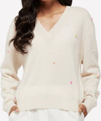Brodie Little Pom Millie V-Neck Jumper In Antique White