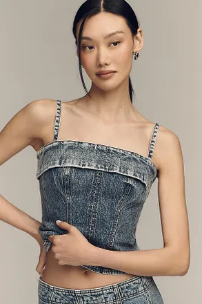 Pilcro Denim Paneled Top