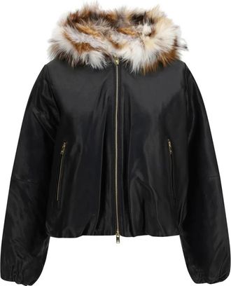 Moose Knuckles Cardin Leren Jas met Bont - Dames - Jassen - Zwart - Maat: L Leer