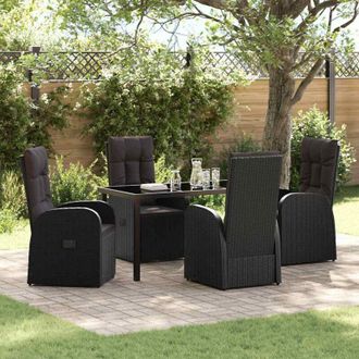 vidaXL Conjunto De Comedor De Jard&iacute;n 5 Pcs Negro Rat&aacute;n Sint&eacute;tico Vidaxl