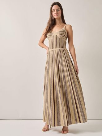 Misook Modern Fit-and-Flare Lurex Striped Knit Maxi Dress