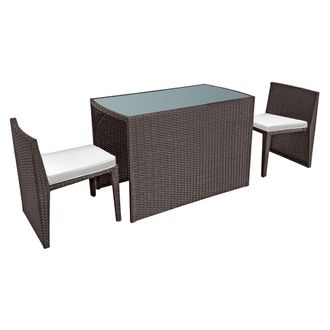 Happy Garden Conjunto de jard&iacute;n 2 plazas en resina trenzada marr&oacute;n cojines crema