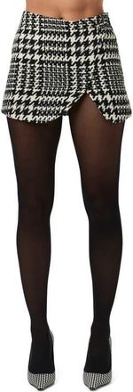 Naked Wardrobe Houndstooth Crossover Miniskirt in Black /White at Nordstrom, Size X-Large