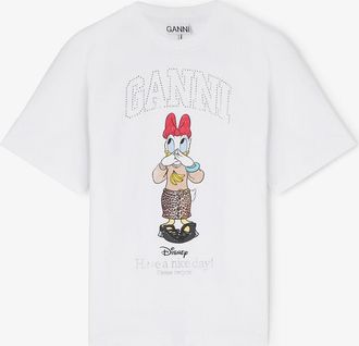 Ganni White Daisy Duck Printed T-shirt - Size XXS Organic Cotton