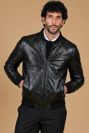 D'Arienzo Bomber collge in pelle nera effetto cocco DArienzo, Seleziona Taglia 50, Colore Nero