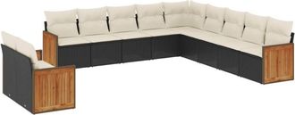 vidaXL Set De Sof&aacute;s De Jard&iacute;n 11 Pzas Y Cojines Rat&aacute;n Sint&eacute;tico Negro Vidaxl