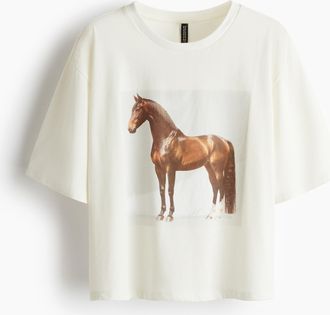 H&M Bedrucktes T-Shirt in Loose Fit - White