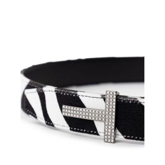 Tom Ford Womens Black And White Leather Regular Belt
