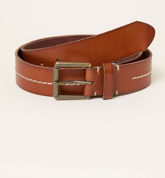 Fat Face FatFace Tan Brown Stitch Detail Leather Belt