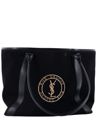 Saint Laurent Black Embroidered Canvas Rive Gauche Open Tote Large (Authentic Pre-Loved)