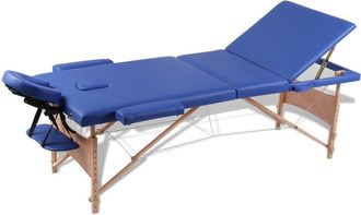 vidaXL Mesa Camilla De Masaje De Madera Plegable De Tres Cuerpos Azules