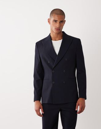 Asos Blazer da abito doppiopetto vestibilit&agrave; classica blu navy
